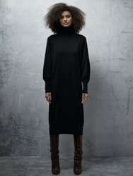 Gaudi Polo Neck Balloon Sleeve Dress - Obsidian