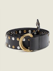 Studded Long Knot Belt In Black Leather