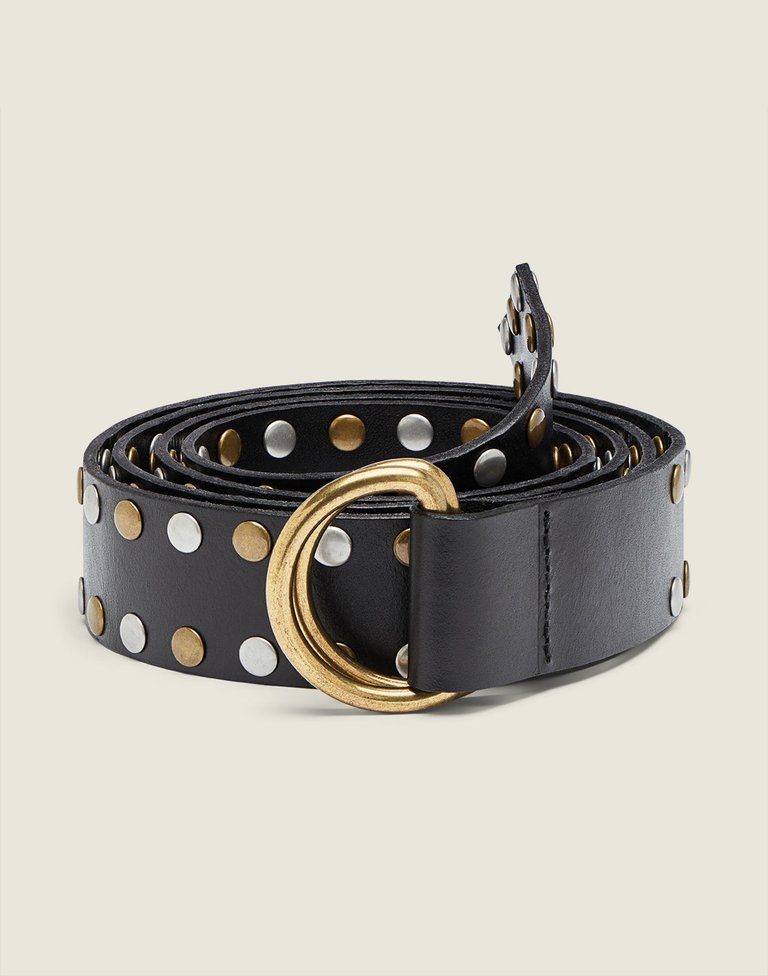 Studded Long Knot Belt In Black Leather