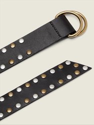 Studded Long Knot Belt In Black Leather - Black