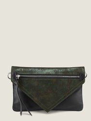 Wearable Wallet Belt Bag with Chain Strap in Green Metallic