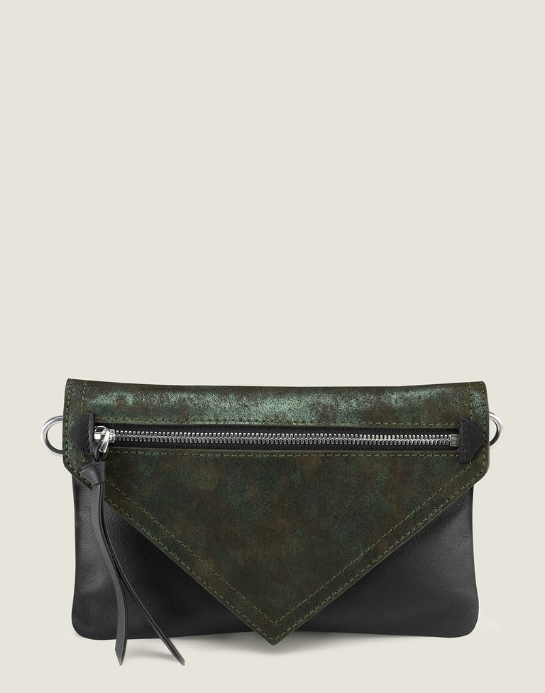 Wearable Wallet Belt Bag with Chain Strap in Green Metallic