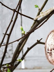 Copper Etched Bird & Floral Egg Ornaments - Set Of 4