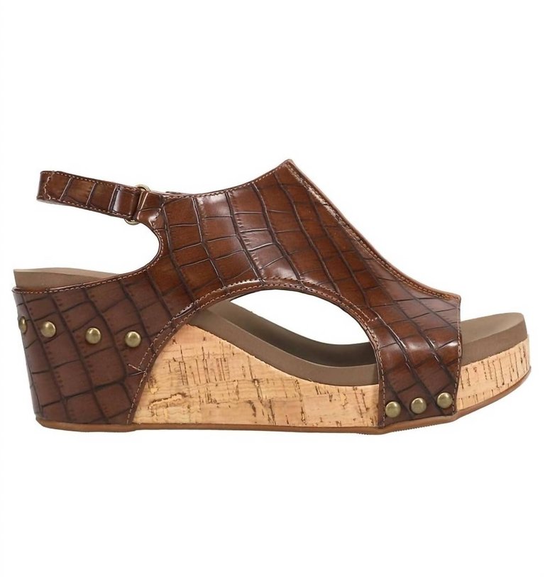 Carley Wedge Sandal In Brown Croco - Brown Croco