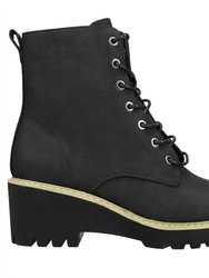 Lace Up Wedge Heel Boot - Black