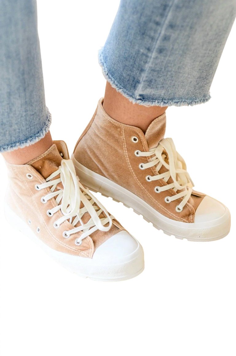 Run Me Down Velvet High Tops Sneakers In Tan - Tan