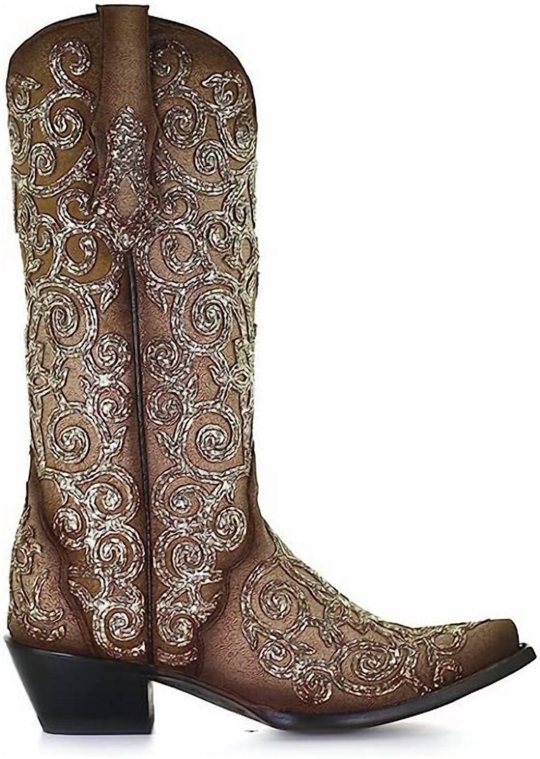 Glitter Embroidery Boot In Brown