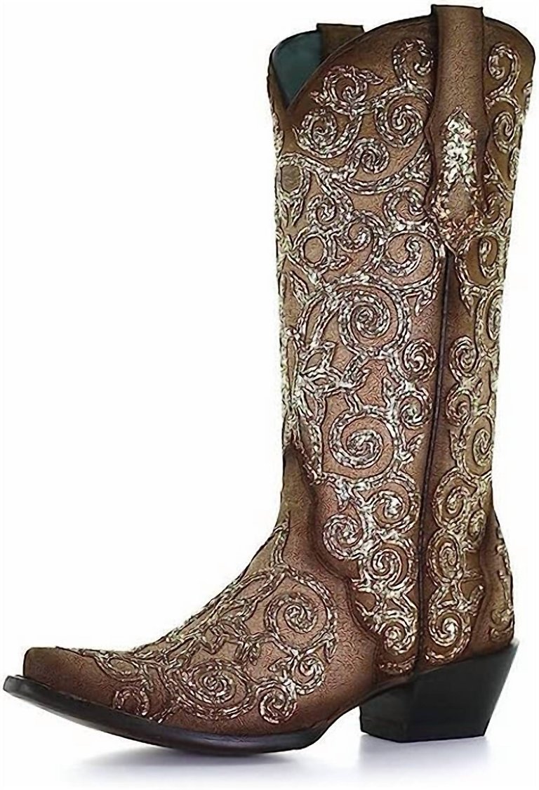 Glitter Embroidery Boot In Brown - Brown