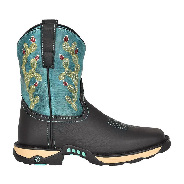 Ladies Hydro Resist Work Western Boots In Black/turquoise - Black/Turquoise