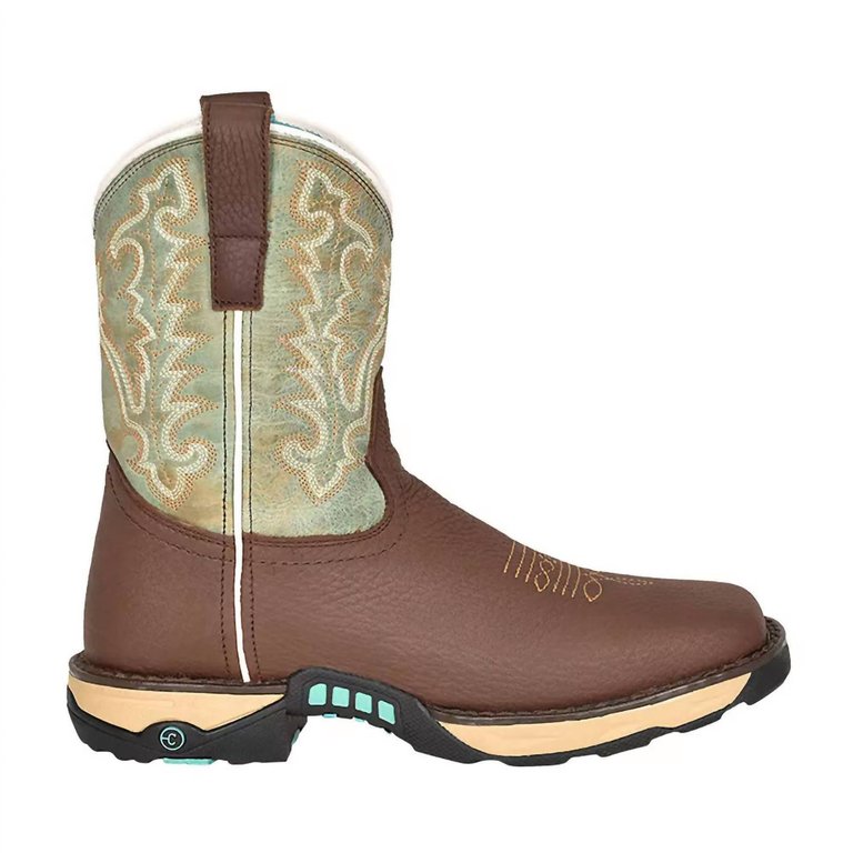 Ladies Hydro Resist Work Western Boots In Chocolate/Mint