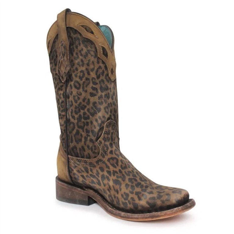 Ladies Western Square Toe Boot In Sand Leopard - Sand Leopard