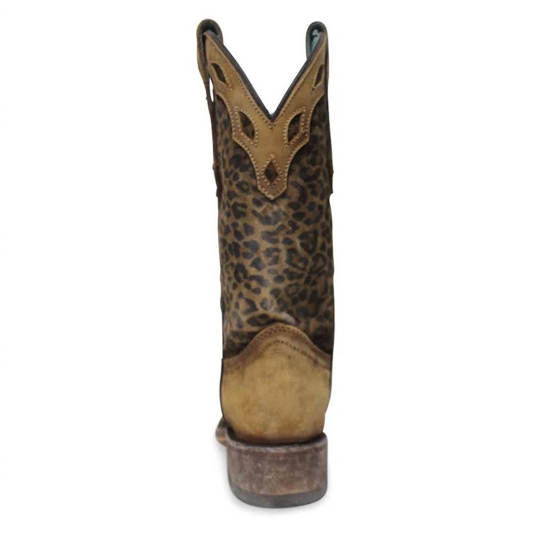 Ladies Western Square Toe Boot In Sand Leopard