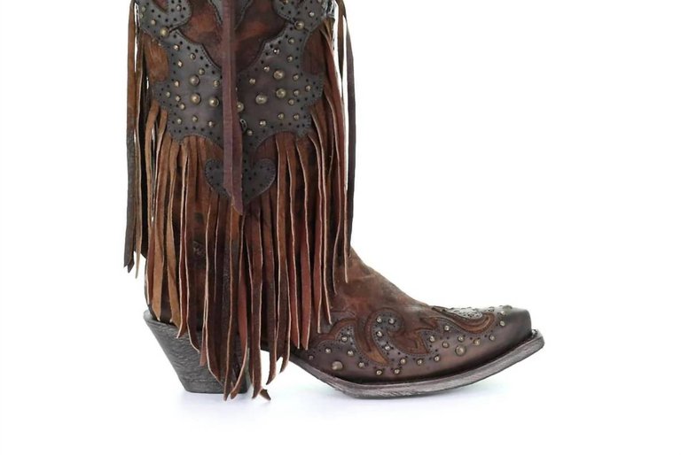 Leopard Fringe Boot In Honey - Honey