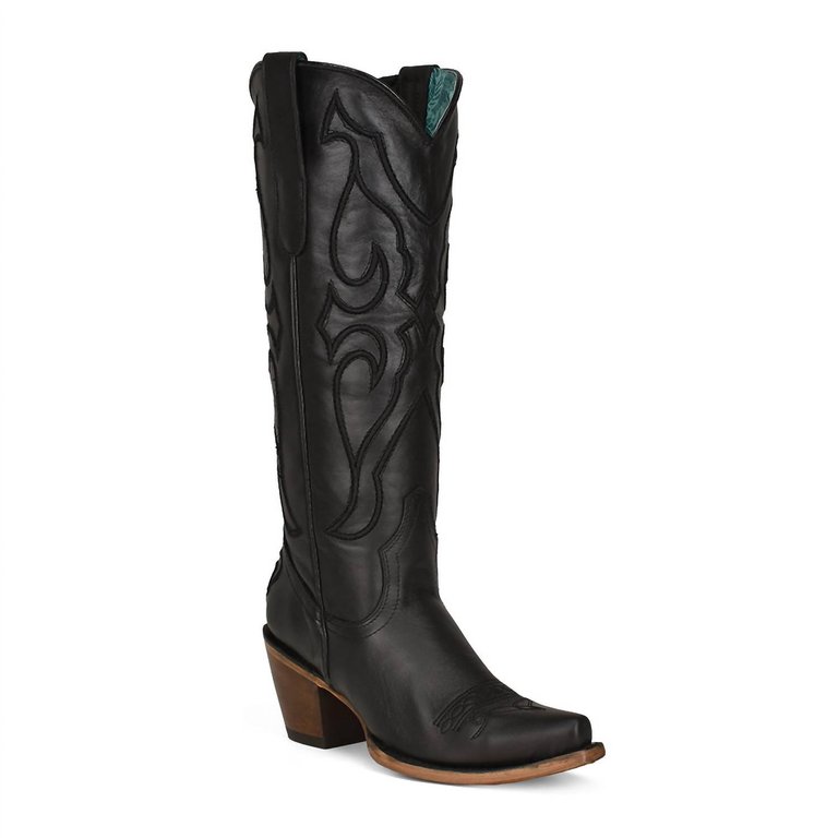 Tall Snip Toe Western Boot In Black - Black