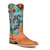 Women's Embroidery Square Toe Boots In Honey & Turquoise - Honey & Turquoise