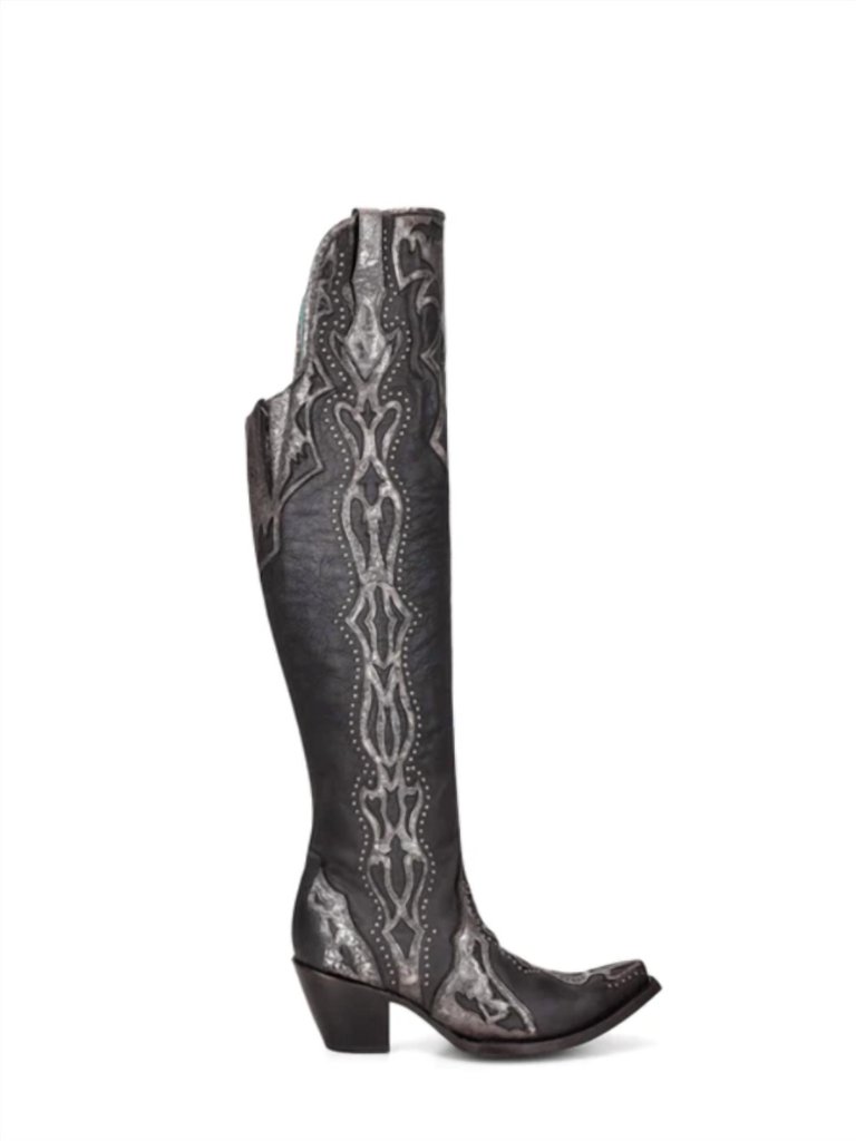 Women's Overlay Tall Top Western Boots In Black