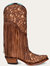 Women's Overlay White Embroidery Lamb Fringe Snip Toe Cowboy Boot In Honey