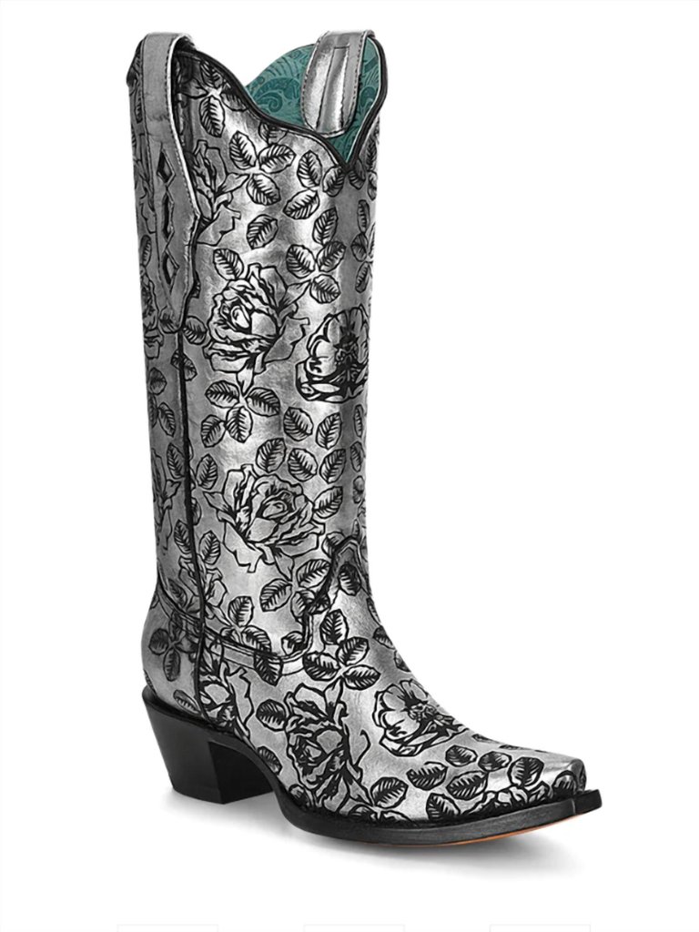 Women's Western Dress Boots In Silver/Black - Silver/Black