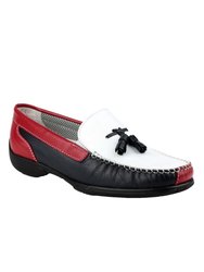 Biddlestone Ladies Moccasin/Womens Shoes - White/Navy/Red