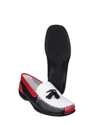 Biddlestone Ladies Moccasin/Womens Shoes - White/Navy/Red - White/Navy/Red