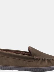 Cotswold Mens Sodbury Suede Moccasin Slippers - Brown