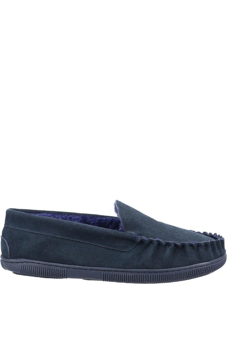 Mens Sodbury Suede Moccasin Slippers - Navy