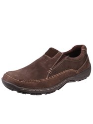 Mens Twyning Slip On Elasticated Loafers - Coffee