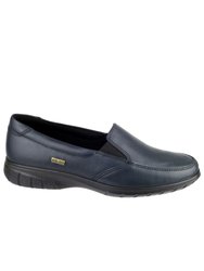 Withington Ladies Leather Slip On Loafer Shoe - Navy - Navy