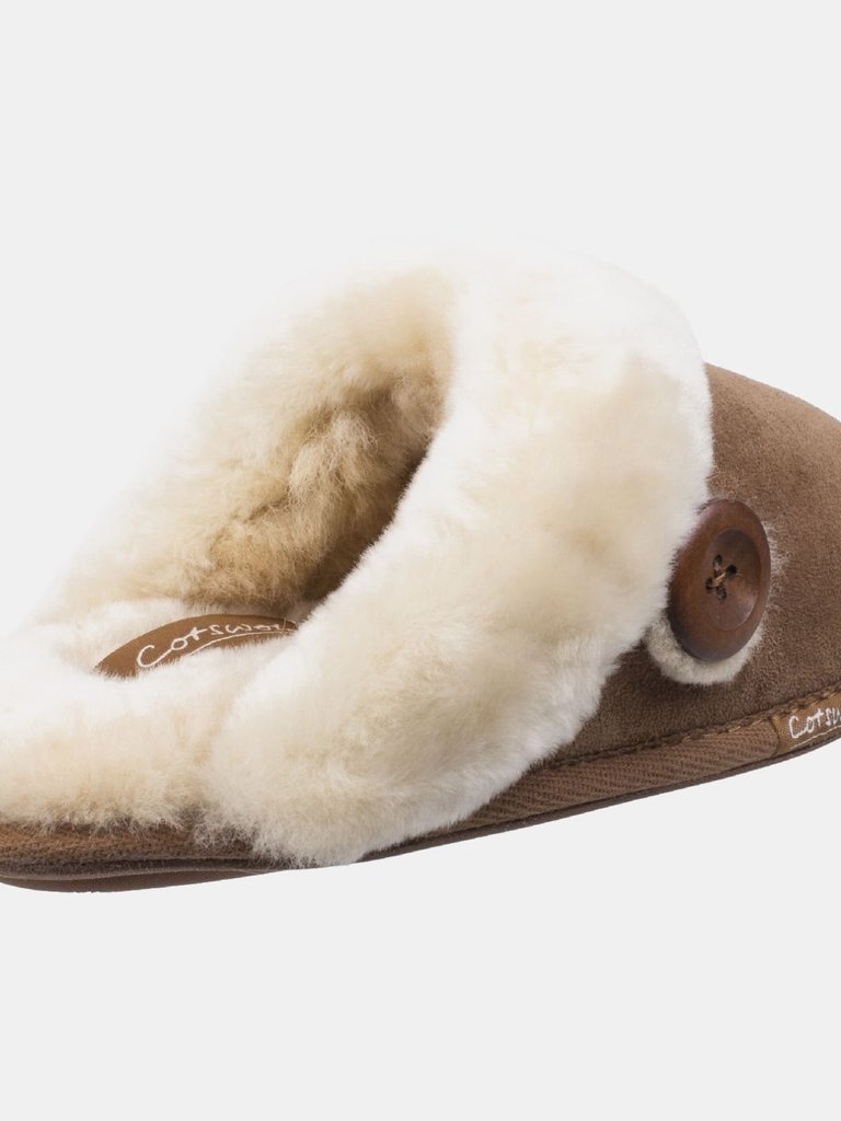 Womens/Ladies Lechlade Sheepskin Mule Slippers - Chestnut