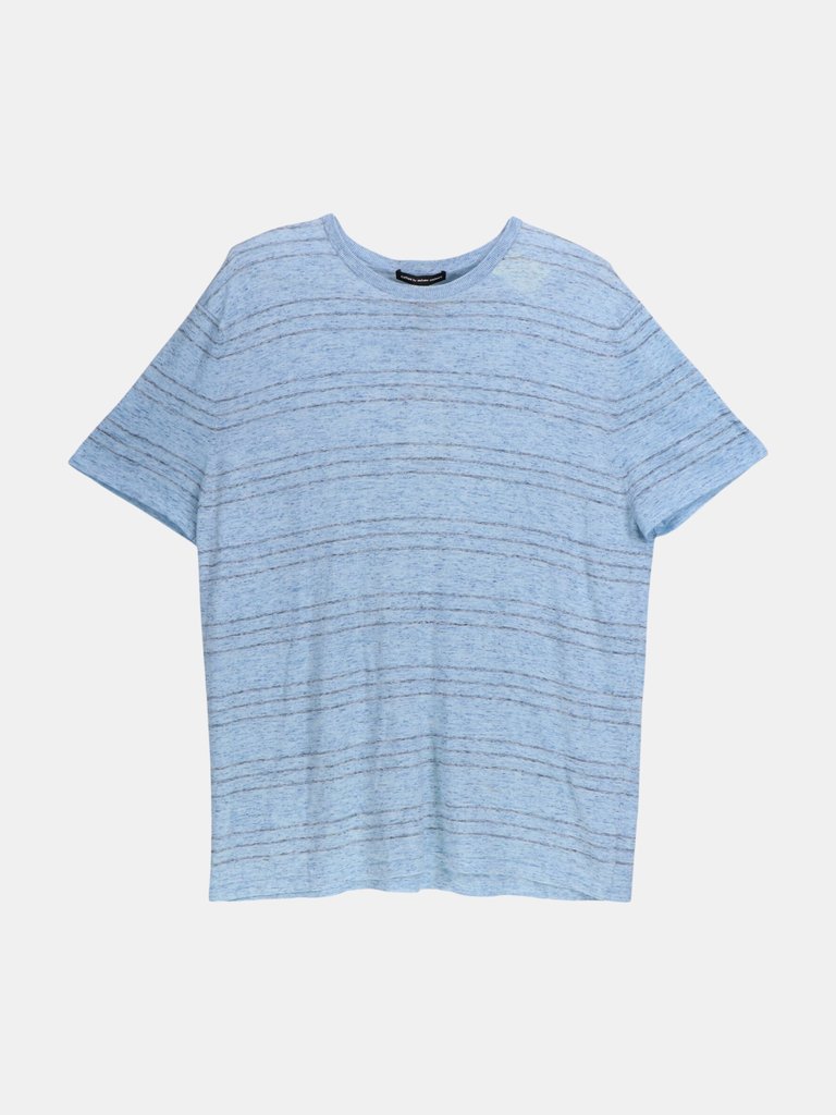 Cotton By Autumn Cashmere Men's Sky / Slate Blue Crew With Thin Stripe Graphic T-Shirt - Sky / Slate Blue