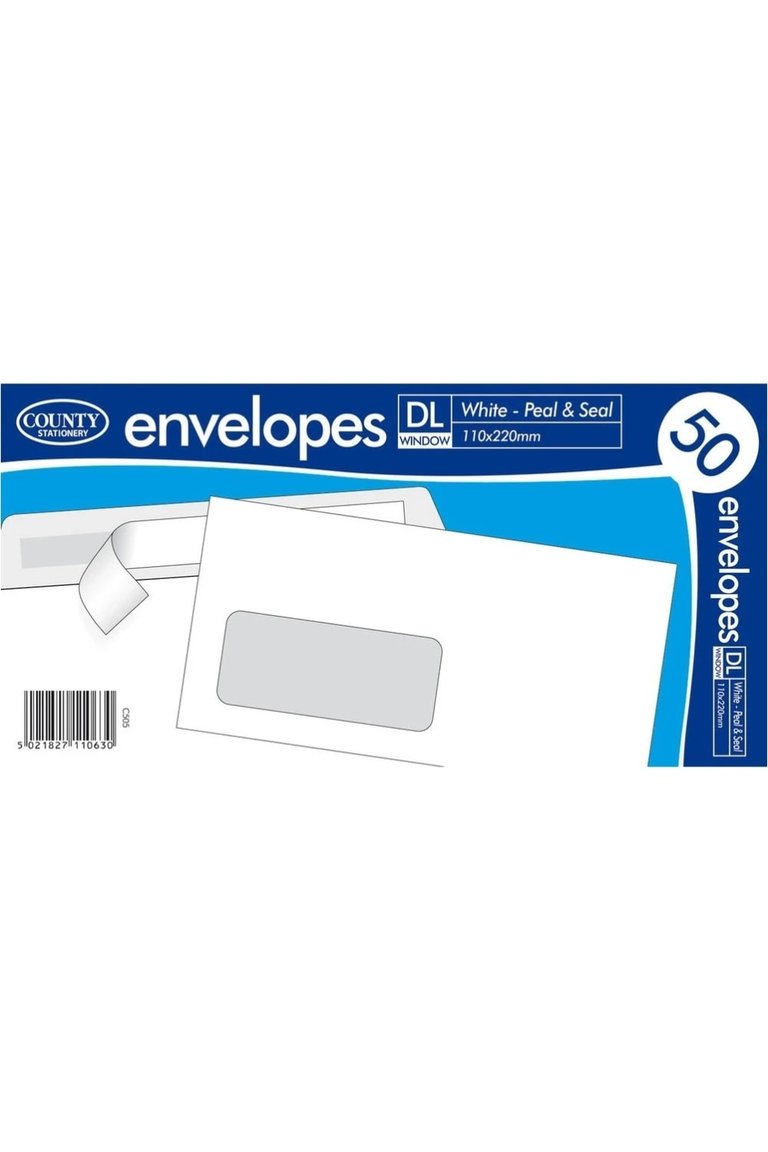 County Stationery Windowed Self Seal Envelope (Pack of 50) (White) (DL) - White