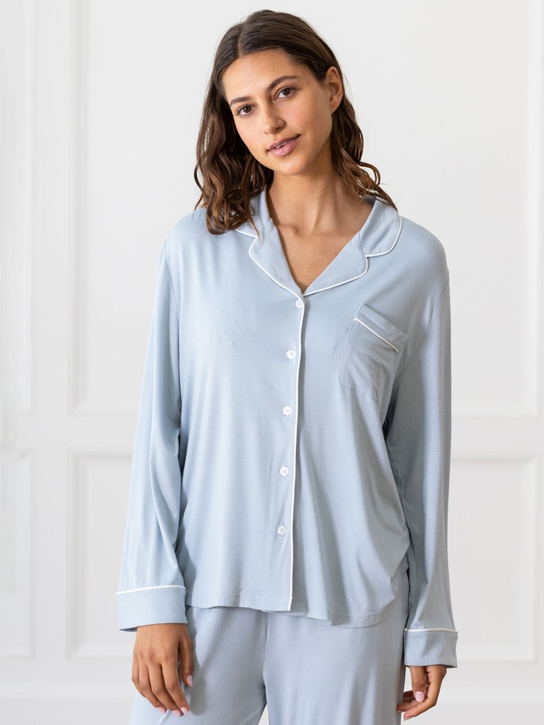 Women's Long Sleeve Bamboo Pajama Top In Stretch-Knit