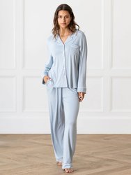 Women's Long Sleeve Bamboo Pajama Top In Stretch-Knit - Powder Blue