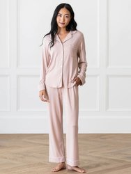 Women's Long Sleeve Bamboo Pajama Top In Stretch-Knit - Blush