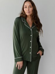 Women's Long Sleeve Bamboo Pajama Top In Stretch-Knit - Olive