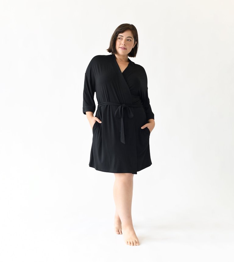 Women's Stretch-Knit Bamboo Kimono Robe - Black