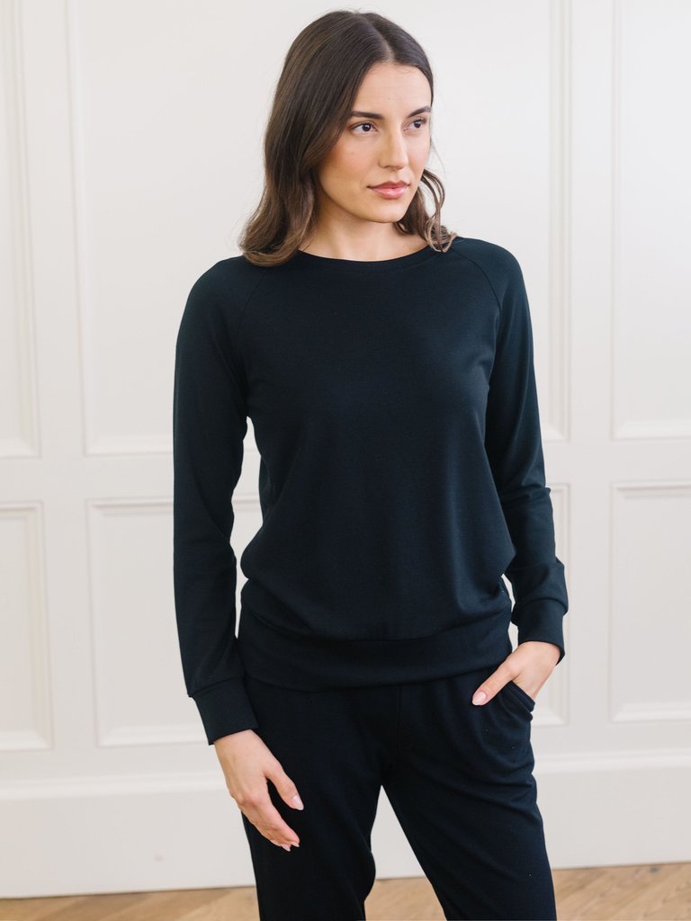 Women's Ultra-Soft Bamboo Pullover Crew - Black