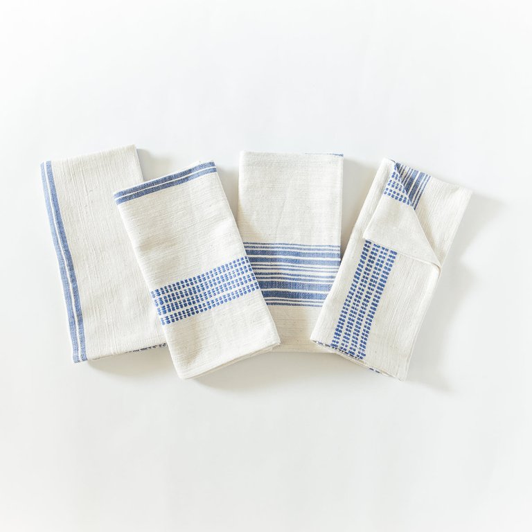 Aden Napkins, Natural / Blue - Set Of 4