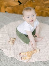 Stone Washed Linen Quilted Play Mat - Blush