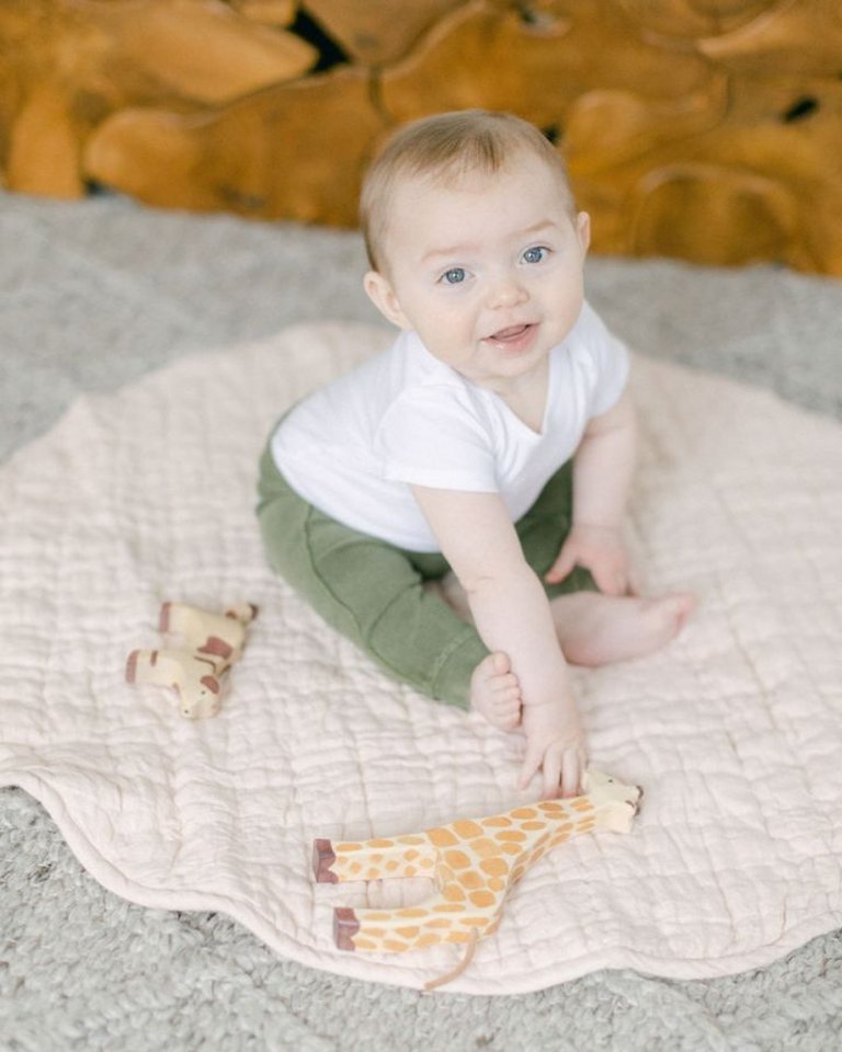 Stone Washed Linen Quilted Play Mat - Blush