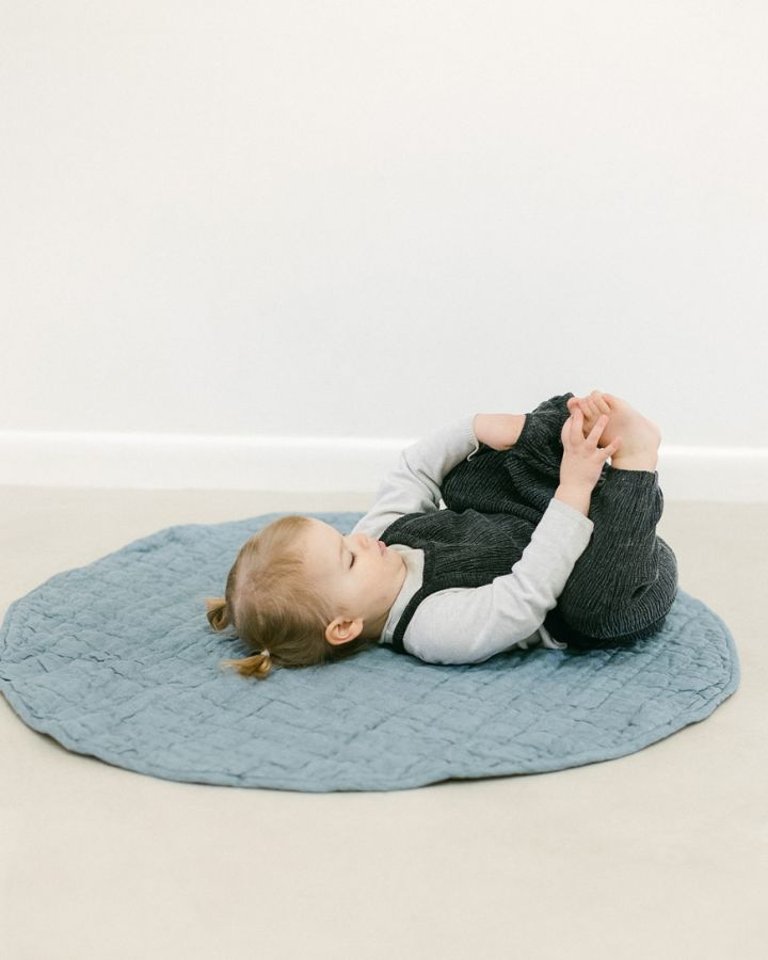 Stone Washed Linen Quilted Play Mat - Denim - Pine