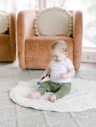 Stone Washed Linen Quilted Play Mat - Natural Chambray