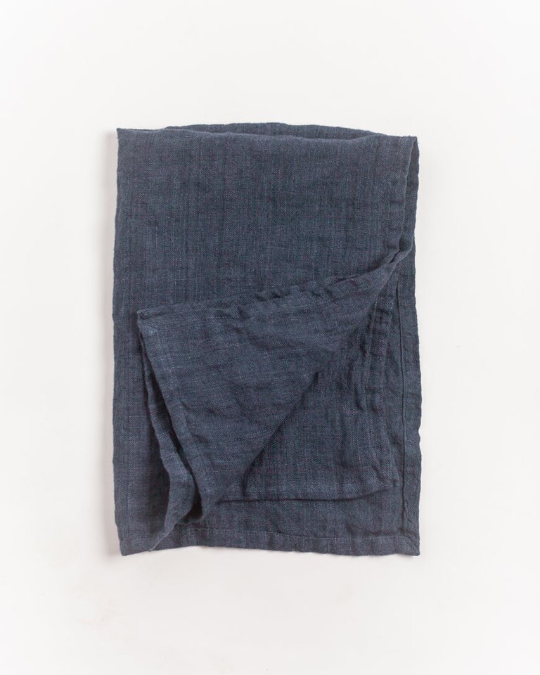 Stone Washed Linen Tea Towel - Navy