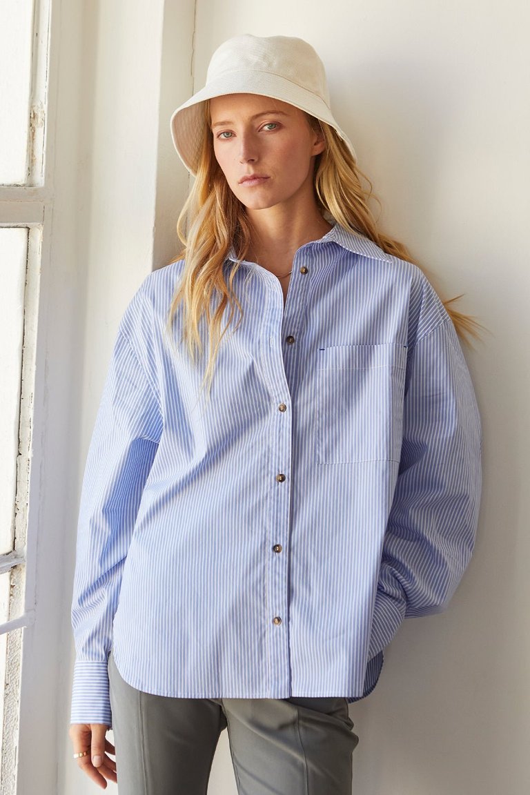 Annie Pinstripe Oversized Shirt - Blue