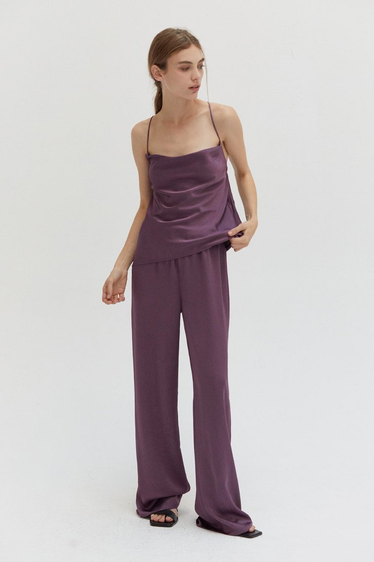 Audrey Textured Satin Pants - Fig