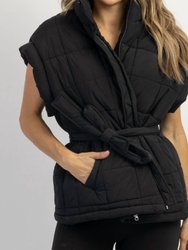 Avalon Tie Quilted Puffer Vest - Black