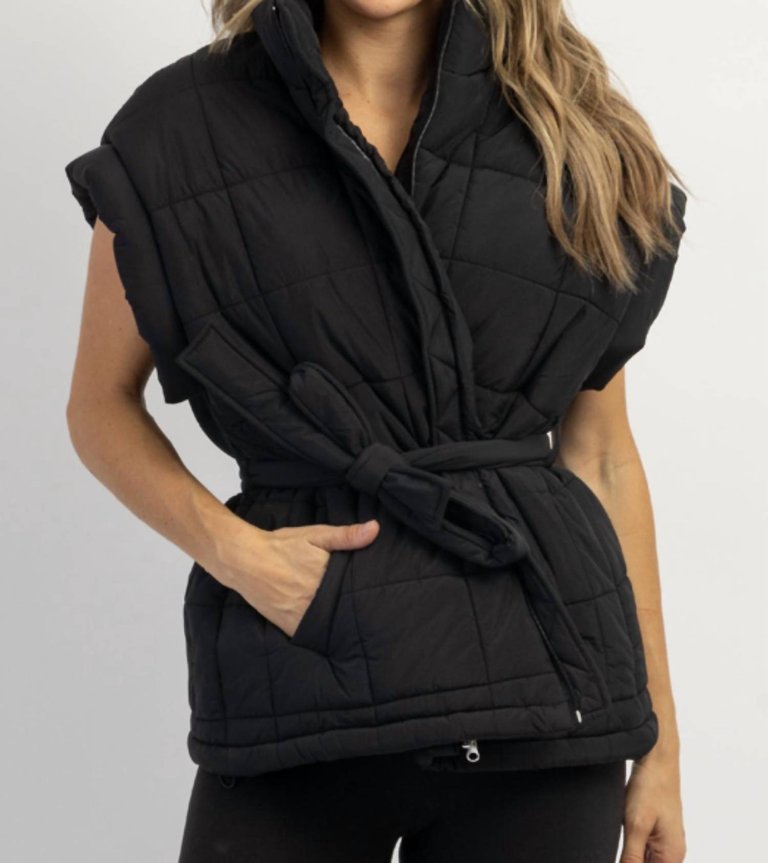 Avalon Tie Quilted Puffer Vest - Black