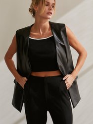 Brooklyn Vegan Leather Vest Jacket - Black