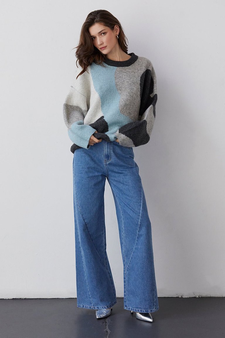 Chrissy Color Block Sweater - Blue Multi
