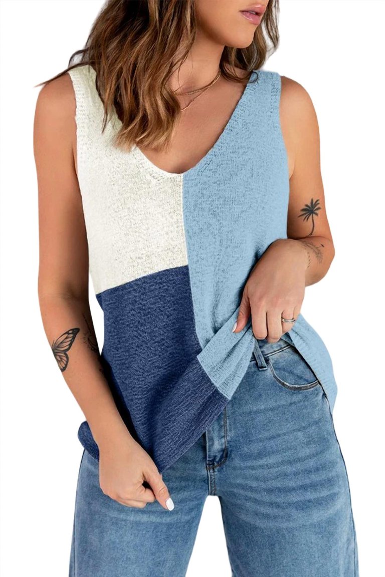 Color Block Knit Tank In Blue Multi - Blue Multi